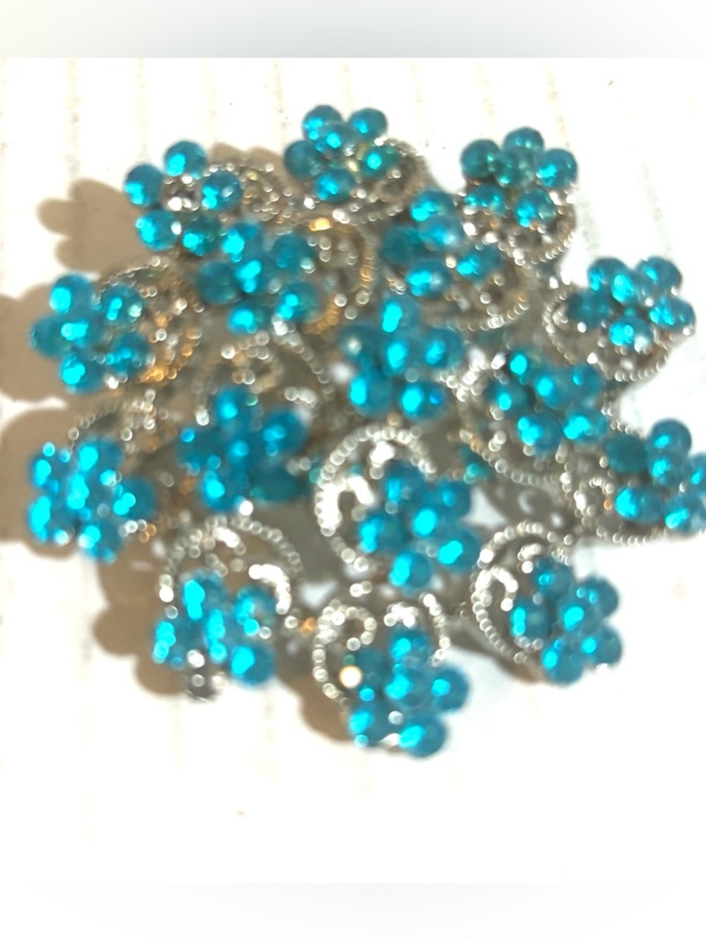 Turquoise Crystal Floral Statement Brooch - Women Jewelry
